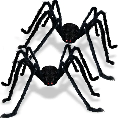 ZMCINER Arañas de Halloween grandes, decoraciones de araña grande para exteriores, decoración realista y aterradora de Halloween (paquete de 2