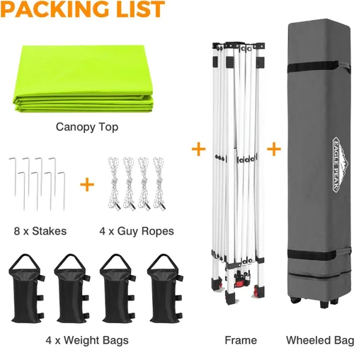 Miniatura 495 de EAGLE PEAK Tienda de campaña desplegable con bolsa de transporte con ruedas, 8 estacas, 4 cuerdas, 4 bolsas de peso, toldo de tienda de campaña