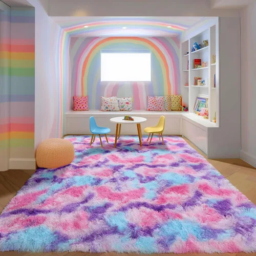 Miniatura 6 de PAGISOFE Tapete de área esponjoso, de pelo largo, suave, mullido, para decoración de dormitorio de niños y bebés y sala de estar, dinosaurios, 2