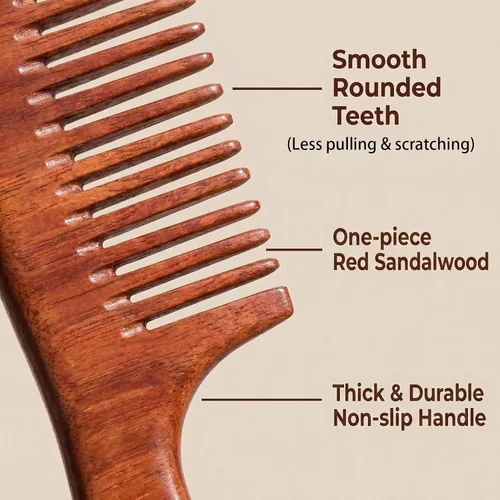 Miniatura 2 de Peine de dientes anchos de madera para mujeres y hombres, peine desenredante de sándalo antiestático para cabello rizado fino, lacio, húmedo y seco