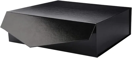 PACKHOME Caja de regalo grande con tapa de 13.5 x 9 x 4.1 pulgadas, resistente caja de regalo plegable con cierre magnético (negro brillante,