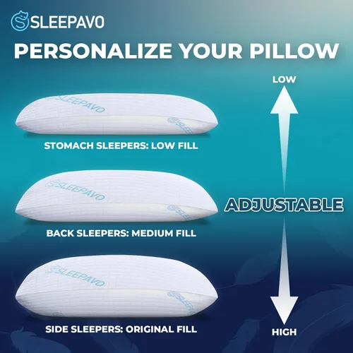 Miniatura 2 de Almohada ajustable de espuma viscoelástica triturada tamaño Queen – Rayón suave o firme derivado de la almohada de bambú para dormir de lado