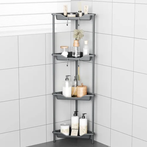 ODesign Estante esquinero de 4 niveles para sala de estar, dormitorio, baño, estante de almacenamiento de plástico de empalme de metal, organizador