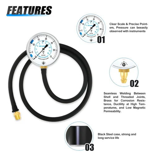 Miniatura 5 de MEANLIN MEASURE Kit de Prueba de Presión de Gas Colector WC de 0-35", Kit de Manómetro para Gas Natural o Gas LP con Manguera de 40 Pies, Accesorio