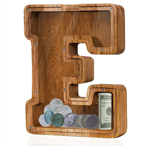 Miniatura 8 de Alcancía de madera grande personalizada con letras – Alcancía de letras para niños y niñas, regalo de cumpleaños (A)
