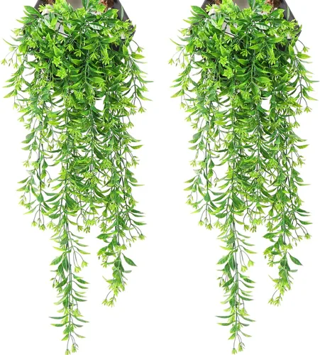 Miniatura 8 de Paquete de 10 enredaderas artificiales colgantes, hiedra falsa, sauce llorón, hojas verdes, plantas de plástico, guirnalda sintética resistente a