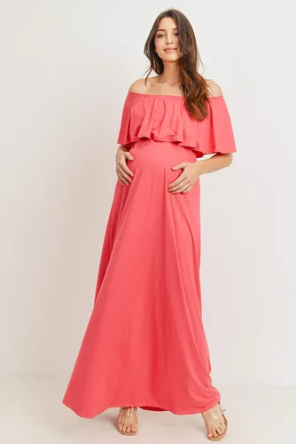 Miniatura 4 de Vestido de maternidad con hombros descubiertos, vestido largo para mujeres embarazadas, para fiestas de recién nacidos, o sesiones de fotos