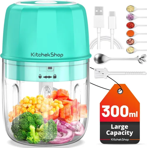 Mini procesador de alimentos recargable, portátil e inalámbrico de 300ML con cuchilla de acero inoxidable, picador de ajo eléctrico, picador de