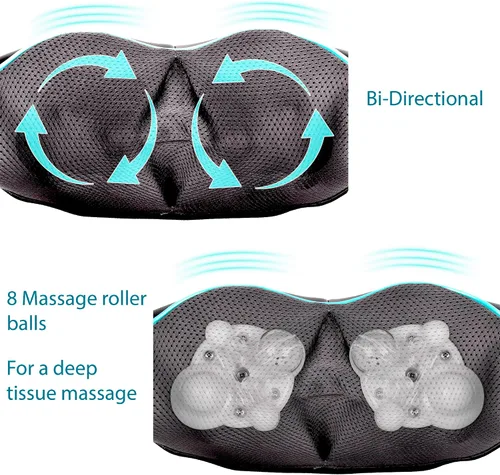 Miniatura 3 de Masajeador shiatsu de hombro y cuello con calor, almohada masajeadora para tejido profundo para aliviar el dolor del cuello, la espalda y los Azul