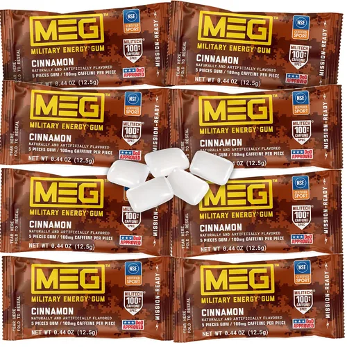 Miniatura 14 de MEG - Goma de mascar de energía militar 100 mg de cafeína por pieza + aumenta la energía + aumenta el rendimiento físico + paquete de 4