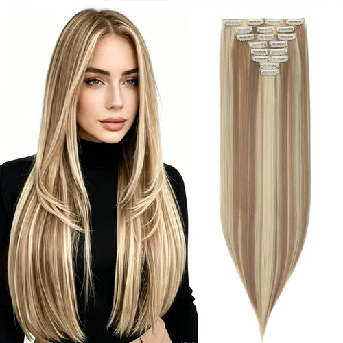 Miniatura 34 de S-noilite Extensiones de cabello sintético largo y lacio con clip de 23 a 26 pulgadas, 8 unidades, 18 clips, para mujeres, entrega de 2 a 5 días