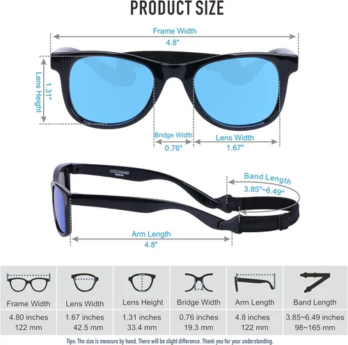 Miniatura 7 de COCOSAND Gafas de sol para niños pequeños con correa flexible TPE marco cuadrado protección UV400 para niños niñas y niños de 2 a 6 años