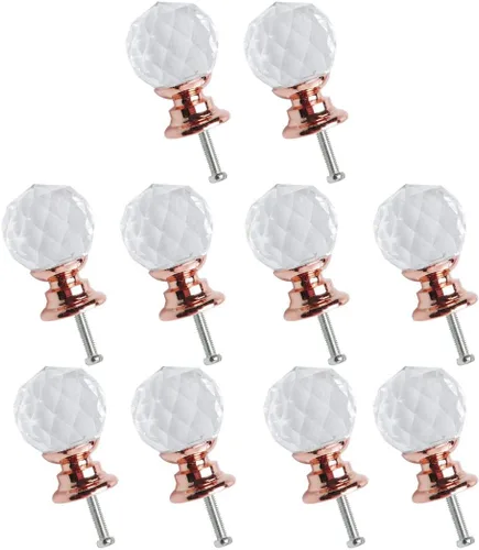 Miniatura 10 de uxcell 10 pomos de cristal de 0.787 in de diámetro, base de aleación de aluminio, perilla de forma redonda, manija de cajón para muebles, puerta