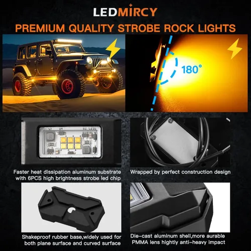 Miniatura 3 de LEDMIRCY Switchback Kit de Luces LED para Rocas Blanco/Ámbar Estroboscópicas con Arnés de Cableado 8 Módulos 6 Modos Función de Reinicio Función