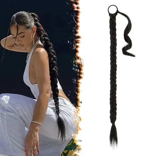 Miniatura 15 de Barsdar Extensión de 26 Pulgadas de Cola de Caballo Trenzada Larga con Banda Elástica - Extensiones de Cabello en Cola de Caballo Recta y Elegante