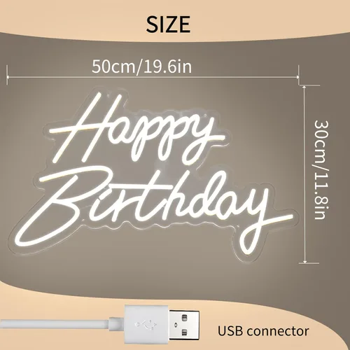 Miniatura 8 de HMT - Letrero de neón con texto en inglés "Happy Birthday", alimentado por USB, de 19.6 x 11.8 pulgadas, letrero grande con luz LED para telón