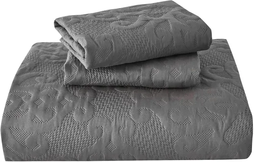Miniatura 7 de Kingnex Juego de colcha tamaño King de 106 x 96 pulgadas, suave, ligera, acolchada, 3 piezas, 1 edredón y 2 fundas de almohada, color gris oscuro