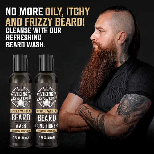 Miniatura 3 de Viking Revolution Lavado de Barba y Acondicionador de Barba para Hombres con Aceite de Argán y Aceite de Jojoba - Suavizante y Fortalecedor de Barba