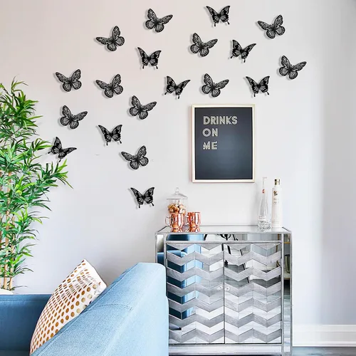 Miniatura 6 de Decoraciones de Mariposas Negras de Halloween para Pared, 48 Piezas 2 Estilos 3 Tamaños Pegatinas de Mariposas para Decoración Superior de Pasteles