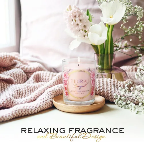 Miniatura 8 de Rose Candle – Velas perfumadas de lujo – Aroma de ramo floral relajante – 10% esencia de rosa para un aroma duradero – Vela de soja 100% con mecha
