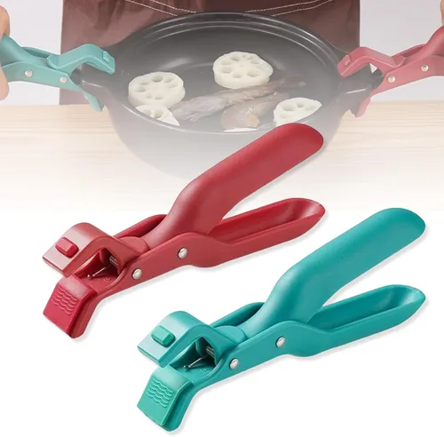 Pinzas para placa caliente, clip antideslizante de silicona para cocina, para tazones, sartenes, platos, utensilios de cocina (rojo, azul)