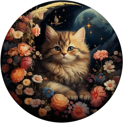 Miniatura 3 de Lindo gato floral jardín flores celestial luna creciente estrellas PopSockets estándar PopGrip