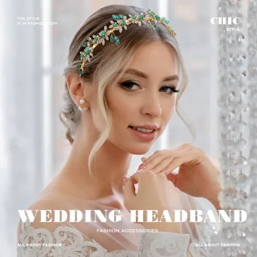 Miniatura 7 de JEAIRTS Diadema de diamantes de imitación verde esmeralda, accesorios para el cabello para mujer