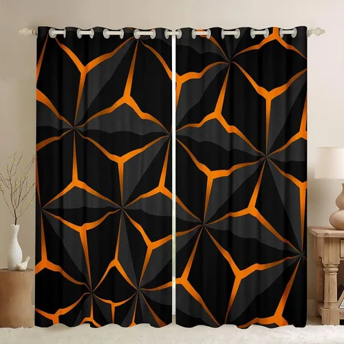 Miniatura 23 de Feelyou - Cortinas de ventana en forma de panal, tema geométrico hexagonal con luces de neón verdes, para chicos adolescentes y hombres, elegante