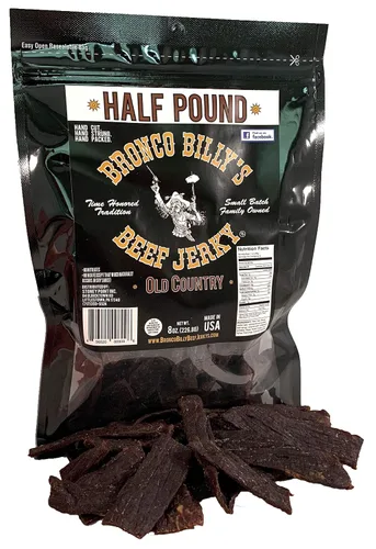 Miniatura 22 de Bolsa resellable de media libra de carne de res con sabor a bourbon Bronco Billy's Beef Jerky