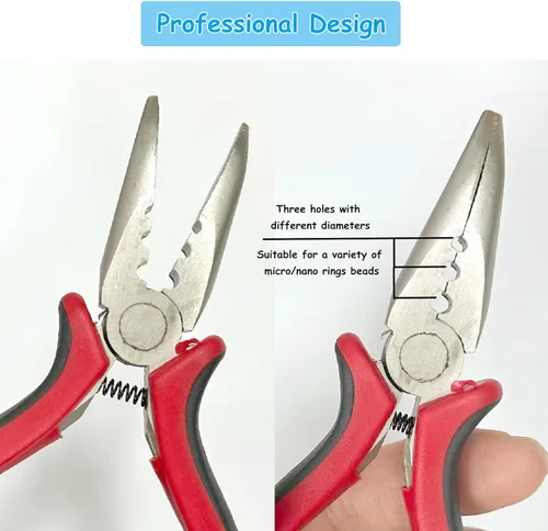 Miniatura 4 de Luwigs Alicates de extensión de cabello con 3 agujeros, mini alicates para abrecuentos de extensión de cabello con micro nano anillo y herramienta