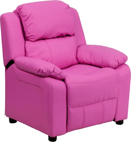 Miniatura 17 de Flash Furniture, sillón reclinable de lujo, muy acolchado, de vinilo color beige, con apoyabrazos con compartimento de almacenamiento, para niños