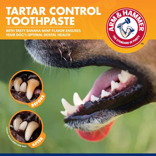 Miniatura 4 de Arm & Hammer para mascotas kit de 3 piezas para control del sarro para perros, contiene pasta, cepillo de dientes y cepillo para el dedo, reduce