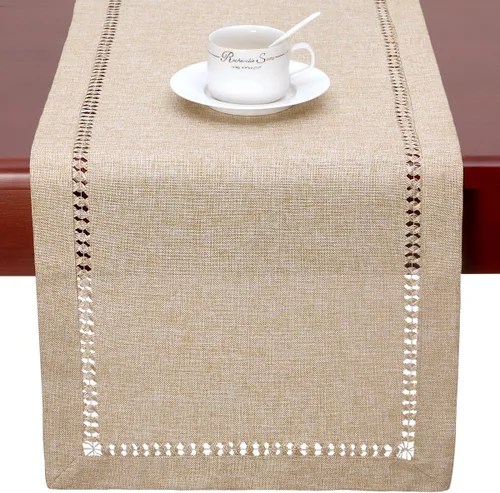 Miniatura 6 de Grelucgo - Camino de mesa o bufanda para aparador con dobladillo hecho a mano, color beige, rectangular de 14 por 36 pulgadas