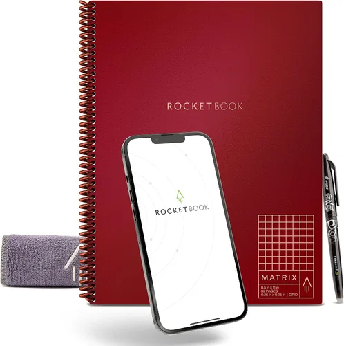 Miniatura 11 de Rocketbook Matrix Smart - Cuaderno de papel cuadriculado reutilizable, conectado digitalmente, cuaderno isométrico, tamaño carta 8.5 x 11, gris