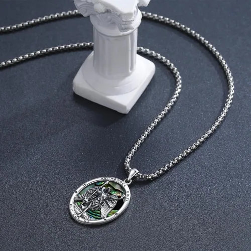 Miniatura 465 de Collar con colgante de plata de ley 925 con medalla de San Patrón, joyería religiosa para hombres y mujeres, con cadena de acero inoxidable 316L