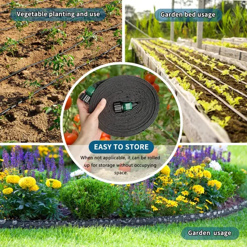 Miniatura 5 de Paquete de 4 mangueras planas de 10 pies para camas de jardín, manguera corta para riego eficiente y eficaz de plantas, manguera de goteo de riego