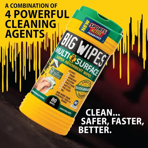 Miniatura 3 de BIG WIPES Recipiente multisuperficie resistente, paños de limpieza súper absorbentes para manos, superficies y herramientas, recipiente de 80