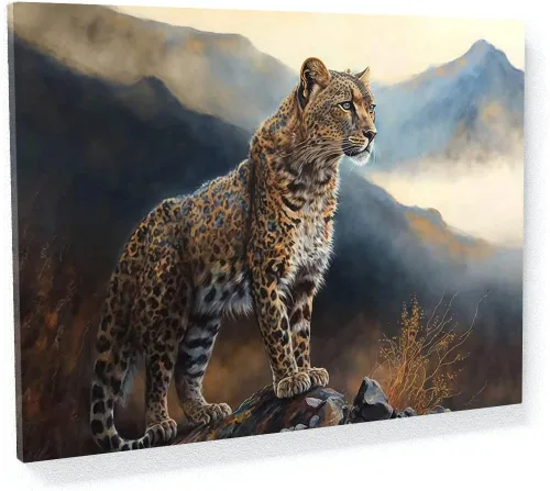 Miniatura 25 de Sense Canvas Arte en lienzo con retrato de leopardo verde 2 – Decoración del hogar para pared, póster grande 40 x 30 / 0.75 pulgadas