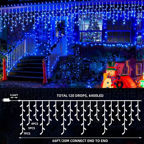 Miniatura 2 de Aurelema 640 luces LED de Navidad para exteriores, extra largas, 8 modos, impermeables, con 120 gotas, guirnalda de luces colgantes con control