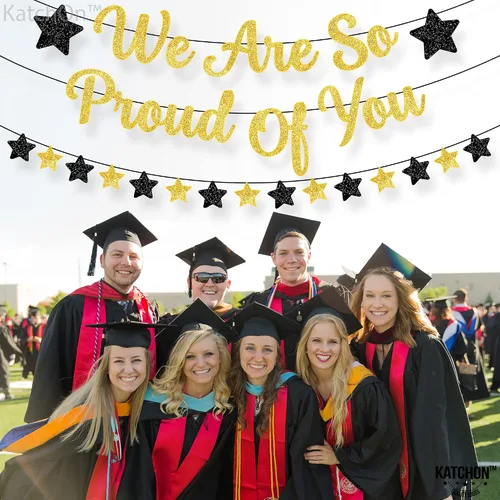 Miniatura 3 de KatchOn, Cartel con texto en inglés «We are So Proud of You» – Cartel de graduación con purpurina, guirnalda de graduación, decoraciones