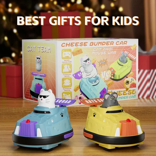 Miniatura 7 de Paquete de 2 autos de control remoto, auto de choque de expulsión RC para niños, auto parachoques de queso de guerra de gatos y ratas, juguetes