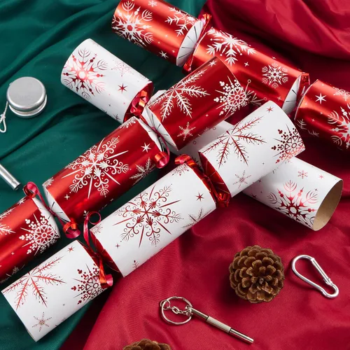 Miniatura 7 de JOYIN Paquete de 12 recuerdos de fiesta de Navidad sin broches con diseño de copo de nieve rojo y blanco con suministros de fiesta para niños