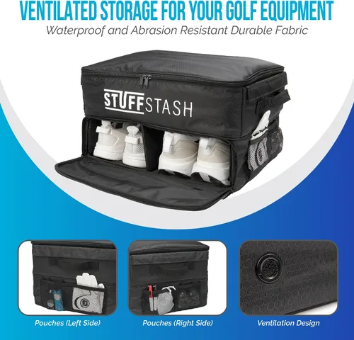 Miniatura 4 de STUFFSTASH Organizador de maletero de golf para automóvil, rígido, no se derrumba, compartimento ventilado para zapatos, divisores ajustables