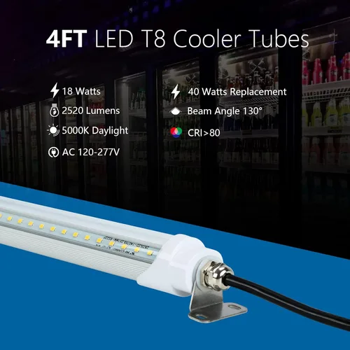 Miniatura 3 de Tubo de luz LED T8 de 4 pies para refrigerador, 18 W, 2520 lm, luz diurna blanca de 5000 K, luz diurna no regulable, luces LED para refrigerador o 1