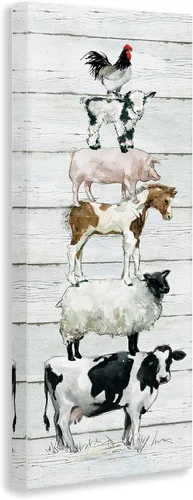 Miniatura 2 de Stupell Industries 'Country Farm Animal Stack', lienzo artístico, 10 x 24 pulgadas, fácil de colgar y resistente, fabricado en Estados Unidos, por