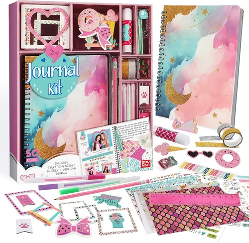 EDUMAN Kit de diario rosa para niñas, juego de papelería, juego de diario para adolescentes y adolescentes, juego de suministros para álbumes de