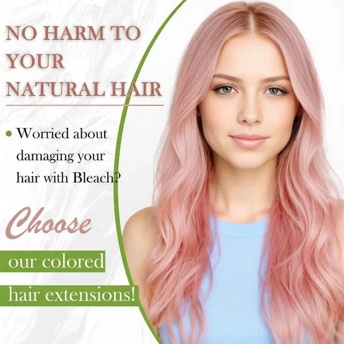 Miniatura 2 de RUNATURE Extensiones de cabello humano color rosa con cinta adhesiva, 12 pulgadas, 0.71 onzas, 10 unidades, color rosa claro, extensiones de cabello