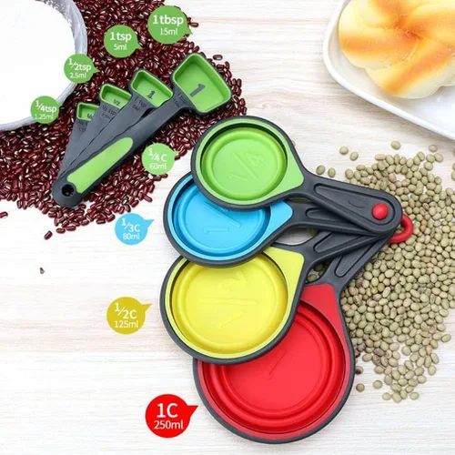 Miniatura 3 de Juego de tazas y cucharas medidoras plegables, marcas para medición de líquidos y secos, batidor de silicona, espátula, embudo, cepillo de aceite