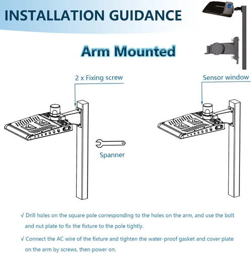 Miniatura 5 de Luz LED de estacionamiento de 200 W con fotocélula y soporte de brazo ajustado 28000 lúmenes 5000 K, atenuación de 0-10 V para exteriores