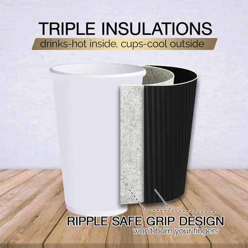 Miniatura 3 de JollyPack Paquete de 60 tazas de café de papel de 12 onzas, tazas desechables negras con pared ondulada aislada para café, té y chocolate caliente